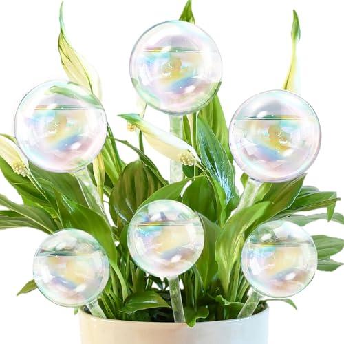 Pynqdfu 6Pcs Plant Watering Globes,Iridescent Rainbow Glass Self Watering Planter Insert,Clear Watering Bulbs for Indoor,Outdoor,Flowerpot,Hanging Plants,Home Garden(3 Large+3 Small)