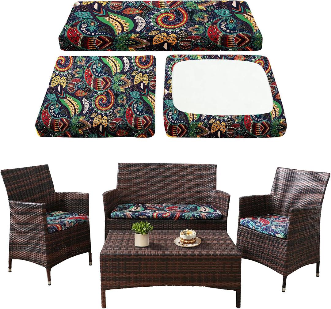 Waterproof 3-Piece Patio Sofa Cushion Cover Set - Replacement Covers for Outdoor Wicker Furniture, Bench & Seat Cushions