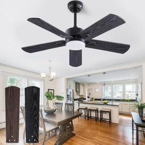 42" Ceiling Fan with Light and Remote,Farmhouse 5 Blades Quiet Reversible DC Motor Ceiling Fans for Modern Indoor/Outdoor/Patio/Living Room/Bedroom(Black/Walnut)