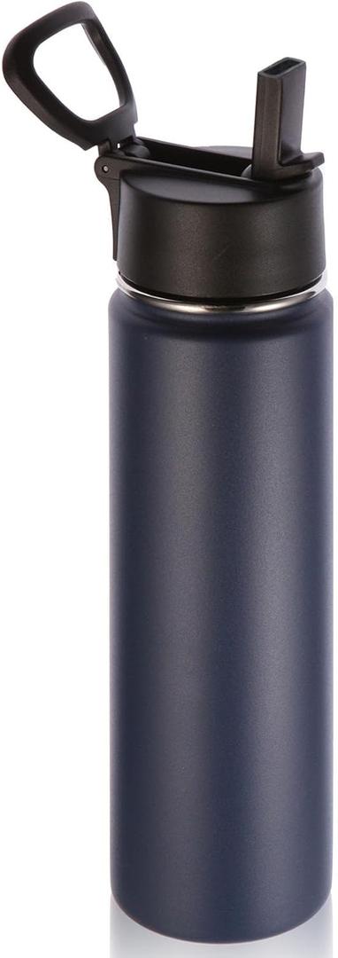 Volhoply 24 Ounce Insulated Water Bottle with Straw Lid,Stainless Steel Wide Mouth Sport Bottles with Handle,Double Wall Vacuum Cups Keep Cold,Reusable Travel Thermal Cups For Holder,Gym (Navy,1)