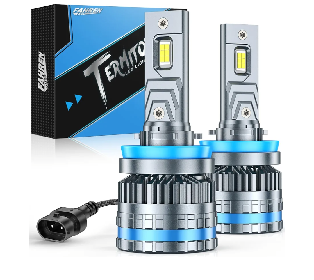 FAHREN 2026 Brightest H11 Bulbs – 𝟔𝟎,𝟎𝟎𝟎𝐋𝐌 H11/H8/H9/H16 Lights, 12X High-Focus LED Fog Light, Built-in Canbus Ready, Unique Wide-Long Heat Sink, Sleek Clear Aesthetic, Braided Cable, Pack of 2