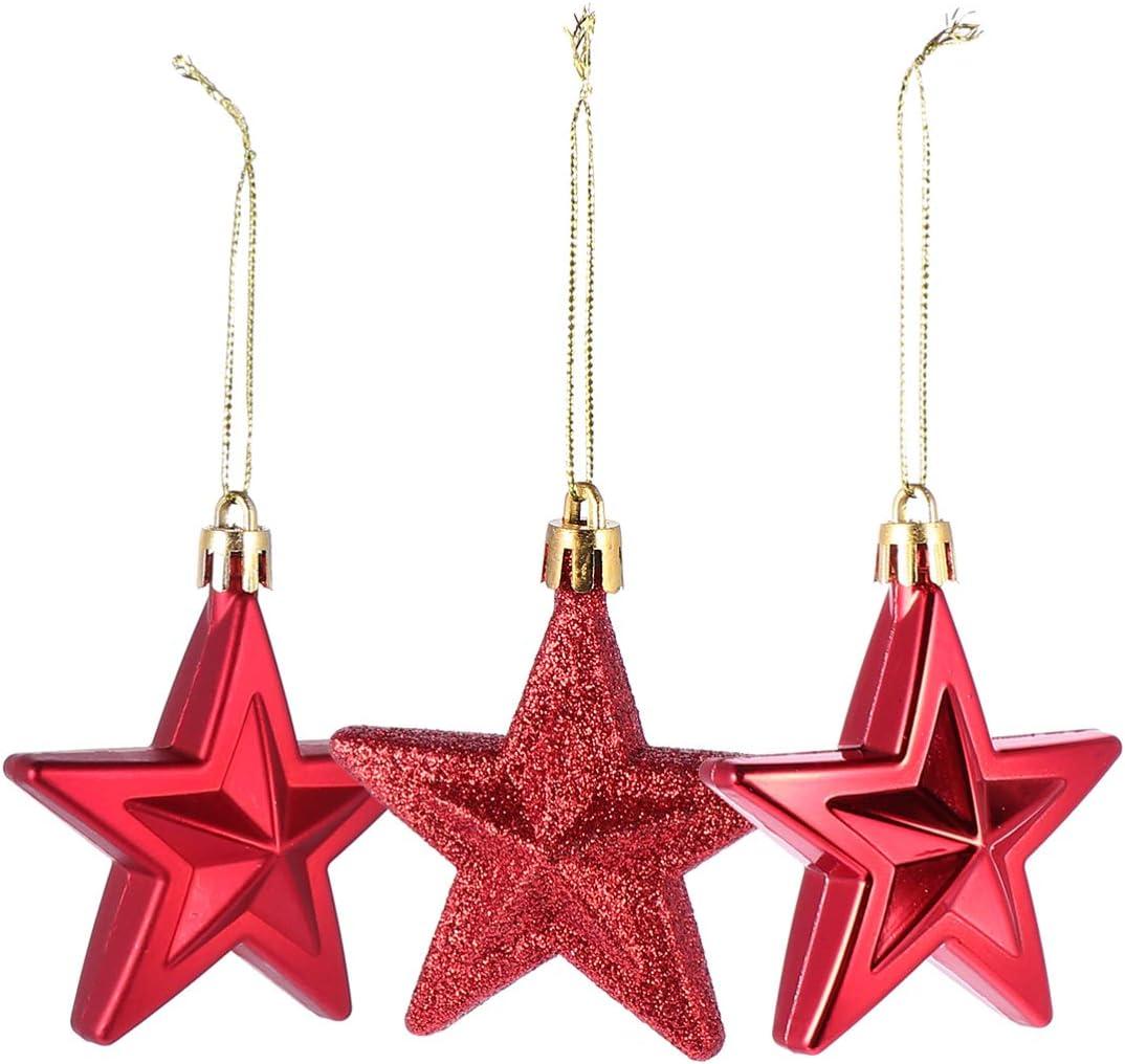 Star Christmas Tree Ornaments, 18Pcs Hanging Ornaments- Glitter Stars Hanging Ornaments Shatterproof Craft for Holiday Party