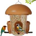 LONA Bird Feeders for Outdoors Hanging  3 Separate Compartments, 3 Feeding Ports, Weatherproof Dome & 3 Ways to Hang, Large Capacity for Cardinals/Finches (Brown (Normal)