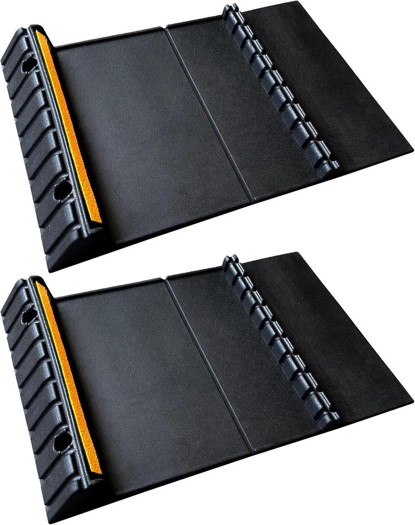 Parking Mat Car Stopper for Garage Floors- Heavy Duty Rubber Parking Aids - Wheel Stop with Scatter Glass Reflective Yellow Targets for Car Garage Floor Stop Aid Indoor Outdoor, 2 Pack