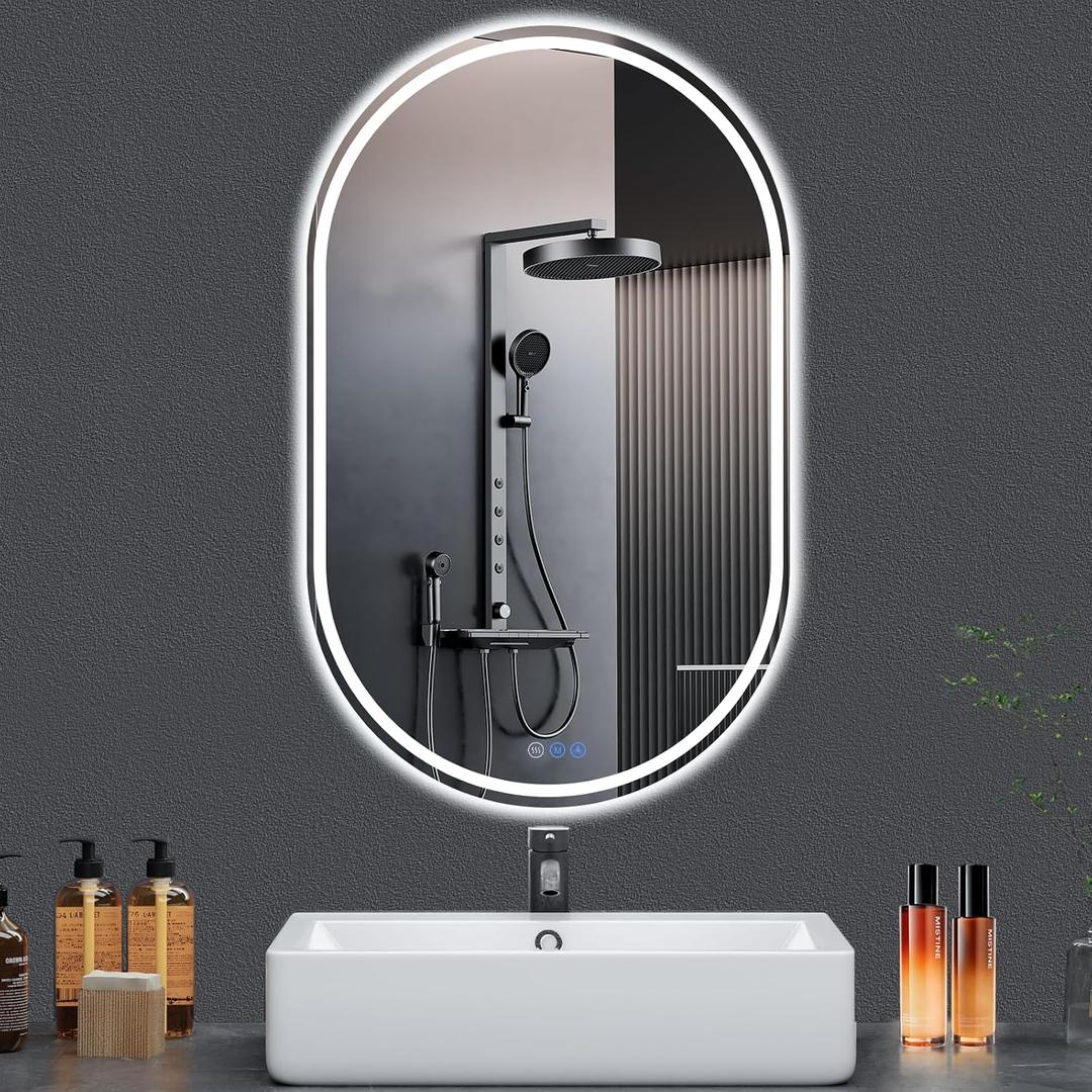 WISSMIELS Oval LED Bathroom Mirror 28"x48" LED Mirror with Frameless Dimmable Brightness, Anti-Fog, Lighted-Bathroom-Mirror with Front Light and Backlit, Modern Wall Mounted Lighted Mirror