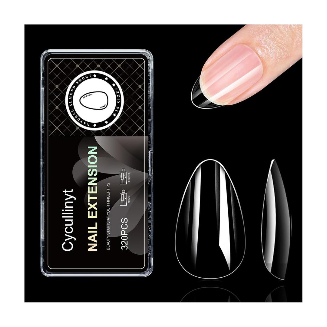 2 x 320Pcs Almond Soft Gel Nail Tips, Natural Almond Short Nails, 16 Sizes Full Cover Acrylic Fake Nails Clear False Nail Extension for Beginner and Professional Home Salon DIY