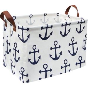 HIYAGON Kids Storage Basket Nautical Gift Basket Empty Boys Toy Storage Bin Organizer Box Rectangular Room Decor for Home,Books (Anchor)