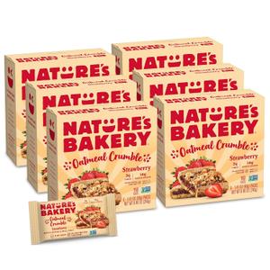 Natures Bakery Oatmeal Crumble Bars, Strawberry, Real Fruit, Vegan, Non-GMO, Breakfast bar, 6 Boxes With 6 Packs, 36 Count (EXP 08/31/26)
