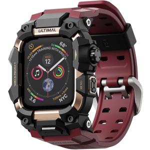 ULTIMAL Rugged Case with Band for Apple Watch 44mm,Compatible with Apple Watch Series SE 3/SE 2/SE Generation/6/5/4, Military Grade Shockproof Bumper Cover for iWatch Tactical Band Men (44mm,Red)