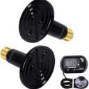 OMAYKEY 2-Pack 100W Ceramic Heat Lamp with 1-pcs Digital-Thermometer, Infrared Heat Emitter Bulbs for Reptiles, Amphibians, Chicken Brooder Coop Lizard Turtle Snake, No Light No Harm