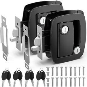 BEBOBLY RV Door Lock Replacement, Aluminum Alloy Lighter RV Door Latch with Paddle Deadbolt & 4 Keys, 100% Metal Camper Door Locks, RV Entry Door Lock for Travel Trailers Cargo Hauler, Black, 2 Packs