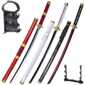 Anime Sword 41 inch,Zoro/wado ichimonji/Anime Original Texture,for Role-Playing and Collection, with One Display Stand, 3 Piece Set, Black, White, Red