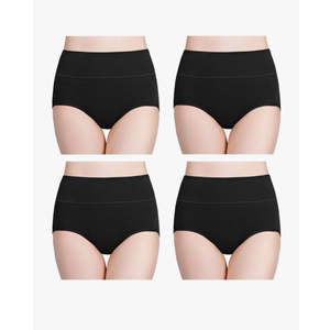 wirarpa Women's Cotton Underwear High Waisted Ladies Panties Full Coverage Briefs 4 Pack (Regular & Plus Size) Medium,Black