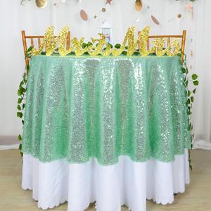 ShinyBeauty Round Sequin Tablecloth 72 Inch Mint Green Glitter Outdoor Holiday Table Cloth Mint for Birthday Shimmer Table Overlay for Wedding Banquet Event