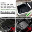 HGWEI Power Sliding Center Console Organizer Compatible with 2021-2026 GMC Yukon Chevy Tahoe Suburban Interior Accessories, Armrest Storage Box Insert Tray (Not for Console with Charging Socket) Black