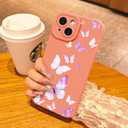 2 x Compatible with iPhone 15 Phone Case, Fashion Flower Pattern Design Girls Women Liquid Silicone Cover, Slim Shockproof and Scratch-Resistant Soft Case for iPhone 15 - Butterfly Pink