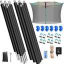 6PCS Trampoline Replacement Poles and 14FT Enclosure Net with Solar Light, Universal Trampoline Replacement Net and Enclosure Pole with Caps & Hardware, Fits 14FT Round Frame with 6 Straight Pole
