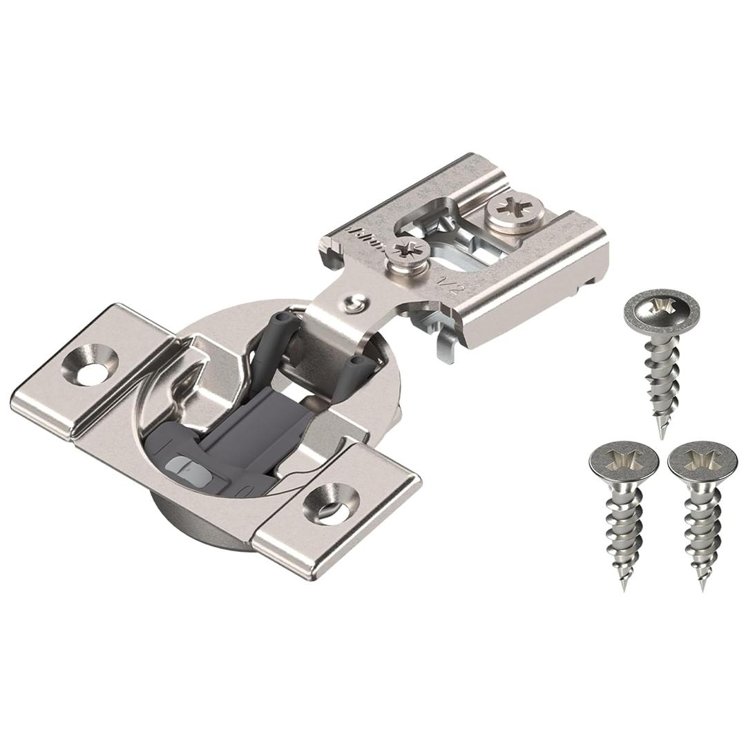 Blum Compact BLUMOTION Hinge (25 Kits), 1/2" Overlay, 105 Opening Angle, Steel, Integrated Soft-Close Hinges for Face Frame Cabinets
