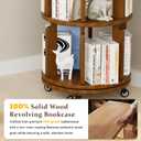 6 Tier Rotating Solid Wood Bookshelf, Spinning Bookshelf Lazy Susan on Wheels, Circular Book Shelf Rotating, Revolving 360 Book Shelf for Small Spaces, Corner Book Shelf for Bedroom (Walnut)