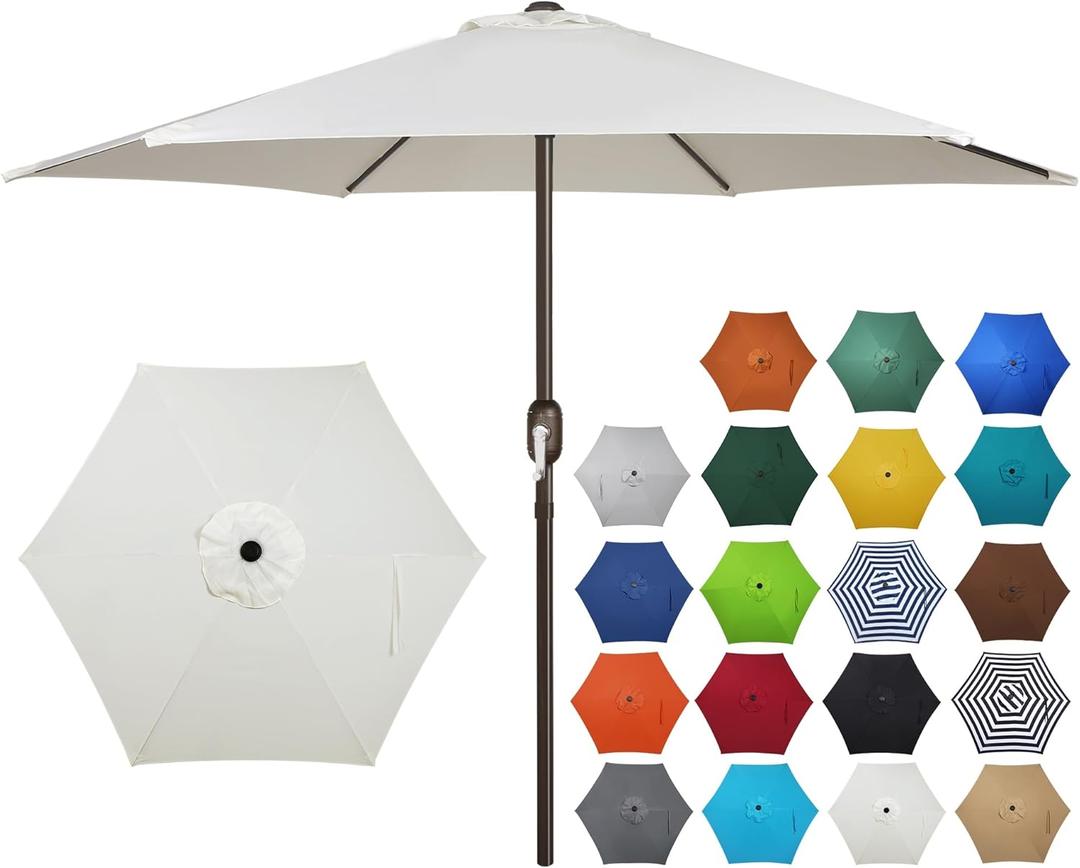 Blissun 7.5 ft Patio Umbrella, Yard Umbrella, Outdoor Market Umbrella with Push Button Tilt Crank (Creamy White) (Light Beige)