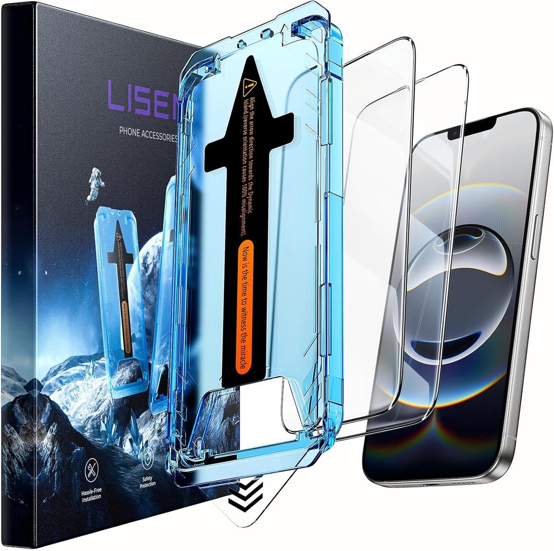 LISEN 2 Pack [Top 9H+ Hardness] Glass for iPhone 16E / iPhone 14 / iPhone 13 Screen Protector, Military Grade Shatterproof 8K HD Auto Dust-Elimination Bubble Free Tempered Glass with Ultra Fit Tray