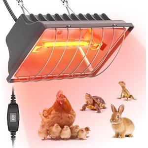 Chtoocy Chicken Coop Heat Lamp, 300W Brooder Heater for Chicks 9.84ft Cord UL Passed Carbon Fiber Bulbs Heater with Adjustable Hanging Height for Livestock Supplies Indoor Warmer