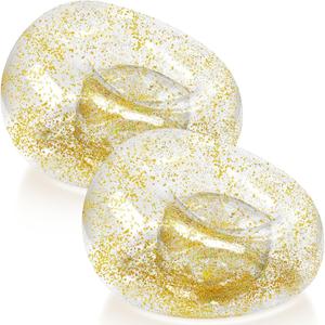 Realspring Inflatable Bean Bag Chair for Adult Bean Bag Sofa Chair Blow up Inflatable Furniture for Outdoor Living Room Bedroom Balcony Travel Party Gift Accessories(Gold Glitter,2 Pcs), 38.5 x 21.6 x 11 inches