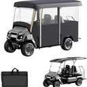 Golf Cart Cover Enclosure 4&6 Passenger, Golf Cart Cover for Yamaha Club Car EZGO, Waterproof 600D Oxford Rain Cover, Transparent Tail Light Panel, Foldable Door,4-Sided Clear Windows (Black)