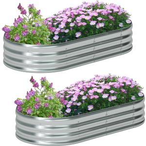 zizin 2 Pack Galvanized Raised Garden Bed Metal Oval Raised Garden Beds Outdoor Planter Box for Vegetables (8x2x1FT, Silver)