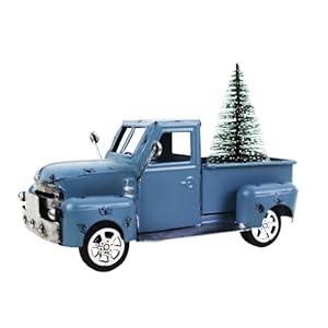 Fleecy day Blue Truck Decor Blue Truck Gift Metal Small Cute Farm Car Decor Vintage Tree Flowers Handcrafted Decor Blue Metal Car Gift Boxes Pickup Truck Model