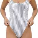 Women's Sexy One Piece Bathing Suit Swimsuit High Cut Leg Cheeky Coverage, Adjustable Thin Strap (White, XS)