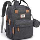 RUVALINO Diaper Bag Backpack, Multifunction Travel Pack Maternity Baby Changing Bags, Large Capacity, Waterproof, Gray