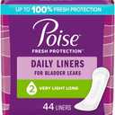 Poise Daily Incontinence Panty Liners, 2 Drop Very Light Absorbency, Long, 44 Count of Pantiliners