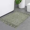 Collive Small Bathroom Rug, 2' x 3' Hand-Woven Low Profile Front Entryway Rug, Olive Green/Cream Cotton Reversible Washable Kitchen Mat Modern Farmhouse Carpet for Foyer Bedroom Back Door Decor