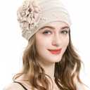 ZLYC Women Turban Beanie Hat with Flower Chemo Headwear Elastic Head Wrap Cap (One Size)