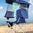 Canopy Beach Chair with Fan, Beach Chair with Canopy Shade, Cup Holder, Side Pocket for Outdoors Sports, Beach, Camping, Tailgates, Fishing - Support 330 LBS