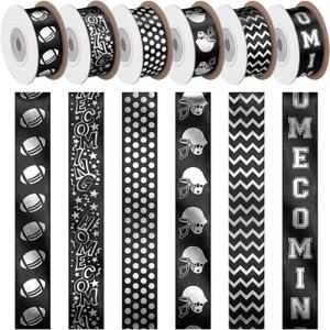 60 Yard Homecoming Mum Ribbon 7/8'' Black and Silver Football Satin Ribbon