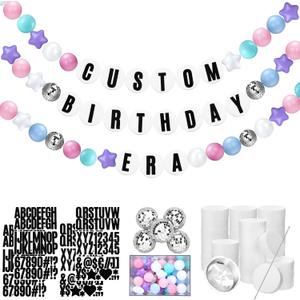 Giant Friendship Bracelet Garland Kit, DIY Birthday Banner Kit with Letters Ball Customizable Jumbo Garland for Back to School Wedding Party Decor(Macaron)