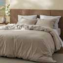 Bedsure Cotton Duvet Cover King - Luxury Slub Weave 100% Cotton Duvet Cover with a Linen Like Textured, Easy Change Durable Bedding, Tannish Linen Grey, 104" x 90"