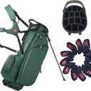 Lightweight Golf Stand Bag with 14 Way Full-Length Dividers, 7 Zippered Pockets and Rain Cover, with Handles and Dual Strap