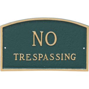 Cast Metal No Trespassing Arch Statement Plaque Sign - WALL or LAWN Display Plaque - Home or Outdoor Privacy Sign - Powder Coated Aluminum - UV Resistant - Easy to Install!