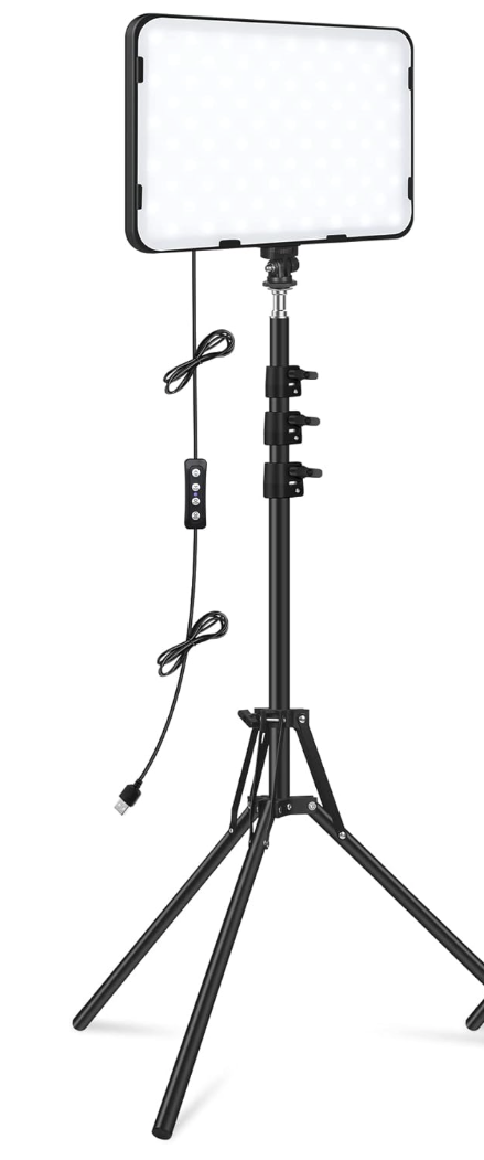 1 Pack LED Video Light with 63'' Tripod Stand, Obeamiu 2500-8500K Dimmable Photography Studio Lighting for Video Film Recording/Collection Portrait/Live Game Streaming/YouTube Podcast, USB Charger