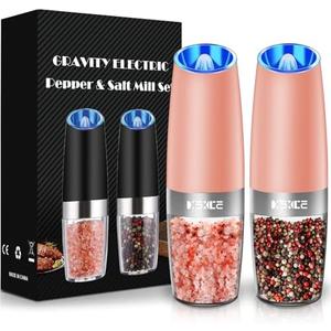 Sweet Alice Gravity Electric Pepper and Salt Grinder Set, Adjustable Coarseness, Battery Powered with LED Light, One Hand Automatic Operation, Coral, 2 Pack
