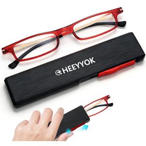 HEEYYOK 2.50 Reading Glasses Women TR90 Ultra Thin Blue Light Blocking Readers Womens Cheaters Reading glasses Compact Portable Stretchable Slim Flat, Red