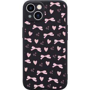Bows Case for iPhone 15 Plus, Cute Girly Heart Bows Phone Case Cover Liquid Silicone Soft Gel Rubber Phone Cover with Microfiber Lining for iPhone 15 Plus