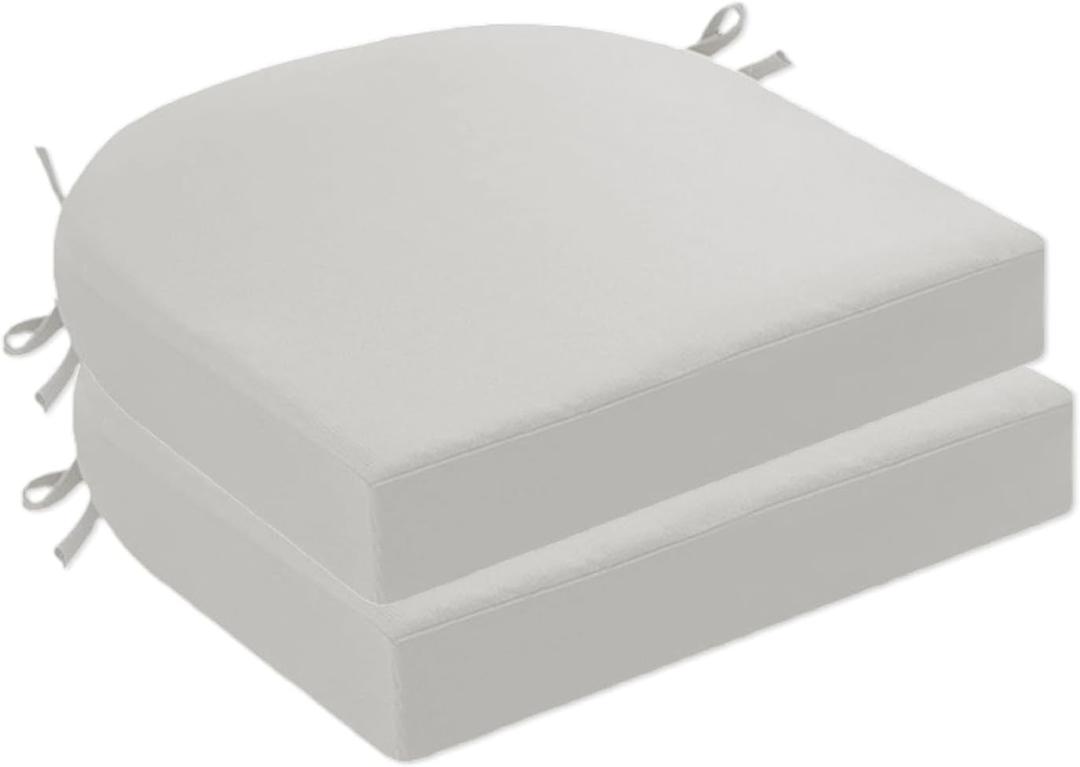Outdoor Chair Cushions Set of 2, Waterproof Patio Chair Pads Round Corner Outdoor Seat Cushions with Ties for Garden Yard Lawn Furniture, White, 20x20x3 Inch