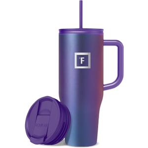 IRON FLASK Co-Pilot Insulated Mug w/Straw & Flip Cap Lids - Cup Holder Bottle for Hot, Cold Drink - Leak-Proof - Water, Coffee Portable Travel Mug - Aurora, 40 Oz