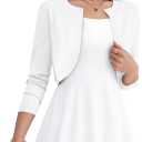 Women's Long Sleeve Cardigan - Cropped Open Front Knit Sweaters Bolero Shrug for Dresses S-XL (White)