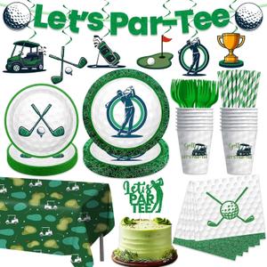 Golf Party Decorations, 159PCS Golf Birthday Decorations Include Banner Cake Toppers Plates Tablecloth, Golf Themed Party Supplies Serves 25