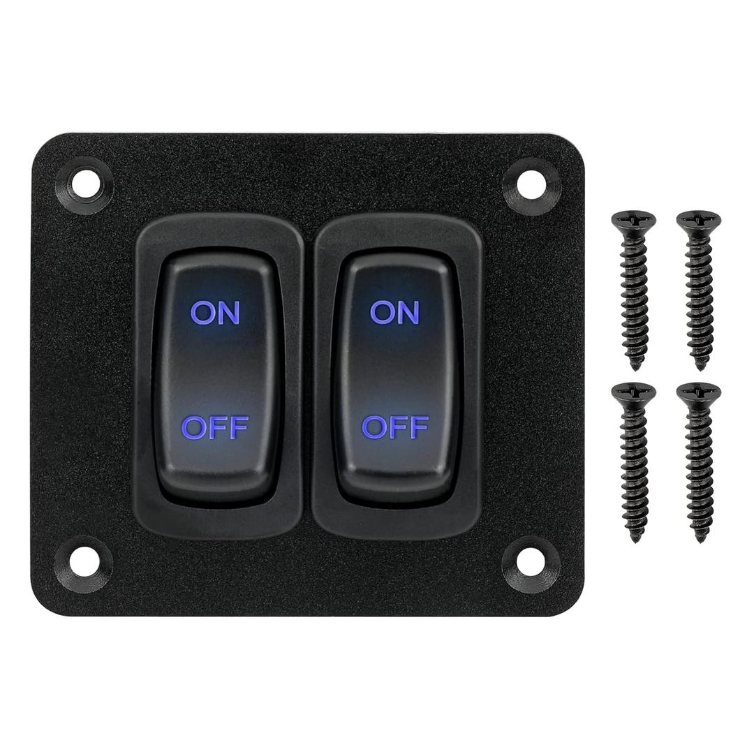 Rocker Switch Panel, 2 Gang Toggle Switch Panel 12V, Wateroproof 5Pins Boat On-Off Switch, Automotive Replacement Toggle Switches, Marine Light Switch for Marine Boats ATVs Trailers 1PCS